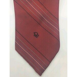Vintage Christian Dior - Mens Burgundy Stripe Silk Blend Neck Tie 3"W x 56"L